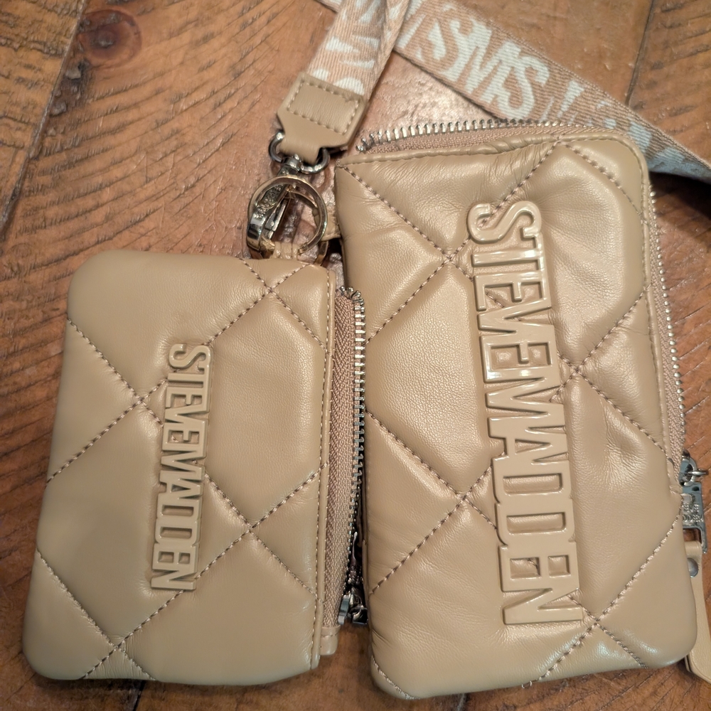 Steve Madden Quilted Beige Wallet Set